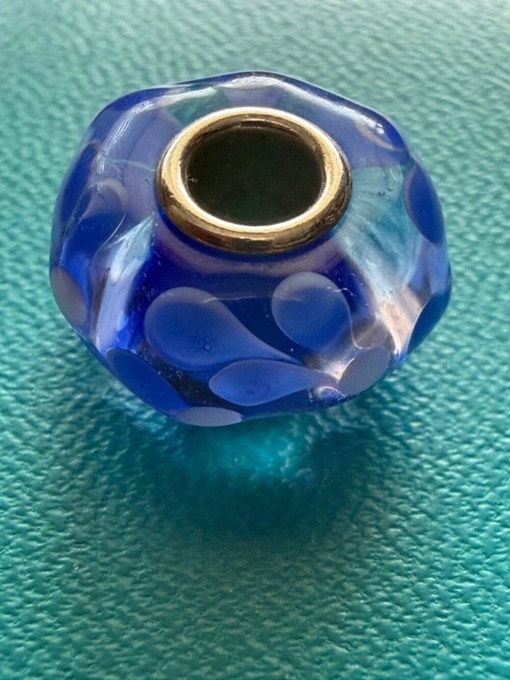 Trollbeads OOAK Small Blue & White Petals Bead